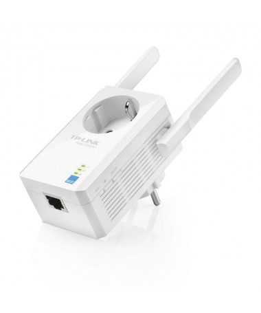 Extensor de Rango Wi Fi a 300 Mbps con enchufe adicional ElTL WA860RE de TP LINK esta disenado para expandir comodamente lacobe