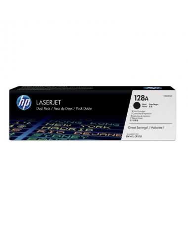 Doble paquete de cartuchos de toner negro HP 128A LaserJetpara que imprima mas y ahorre mas Obtenga una calidadde impresion pro