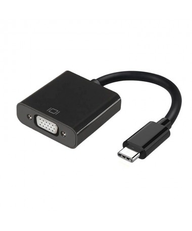 pConversor USB C a VGA con conector USB C en un extremo y VGA hembra en el otrobrul liPermite transmitir senales de una fuente 