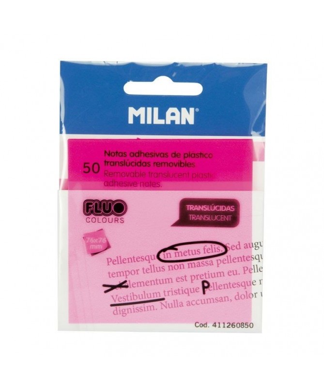 P50 notas adhesivas translucidas removibles rosa Fluo 76 x 76 mm ULLINotas adhesivas de plastico translucidas y removibles LILI P50 notas adhesivas translucidas removibles rosa Fluo 76 x 76 mm ULLINotas adhesivas de plastico translucidas y removibles LILI
