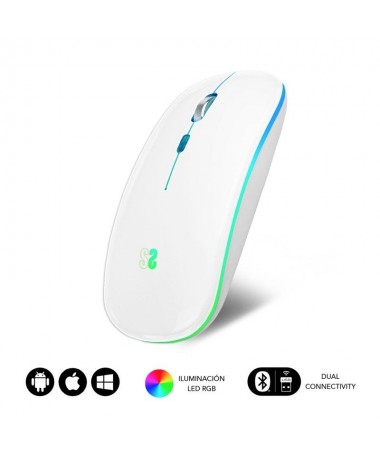 p ph2Raton optico Inalambrico 24G y Bluetooth RGB Led Dual Flat Mouse White h28226 Elegante acabado en blanco con efecto nacara