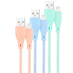 h23 Cables Lightning a USB 20 Lightning M USB A M Mallados Rosa Azul y Verde 1 m h23 Cables Lightning con conector tipo Lightni