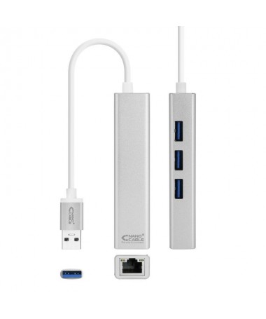 pul liConversor USB 30 a Ethernet Gigabit con 3 puertos USB 30 con conector USB 30 macho en un extremo conector RJ45 hembra y 3